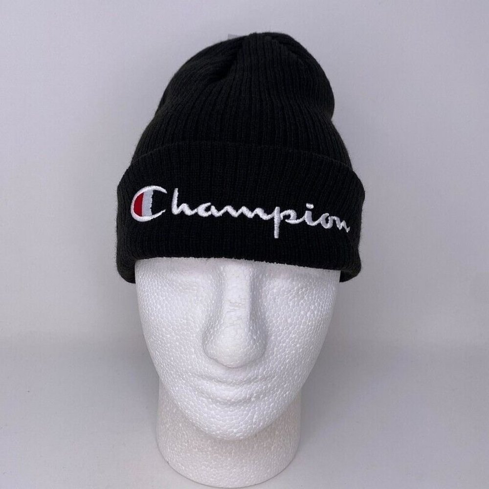 NWT Champion Beanie Winter Hat Black Logo Script Spellout Hip Hop Streetwear